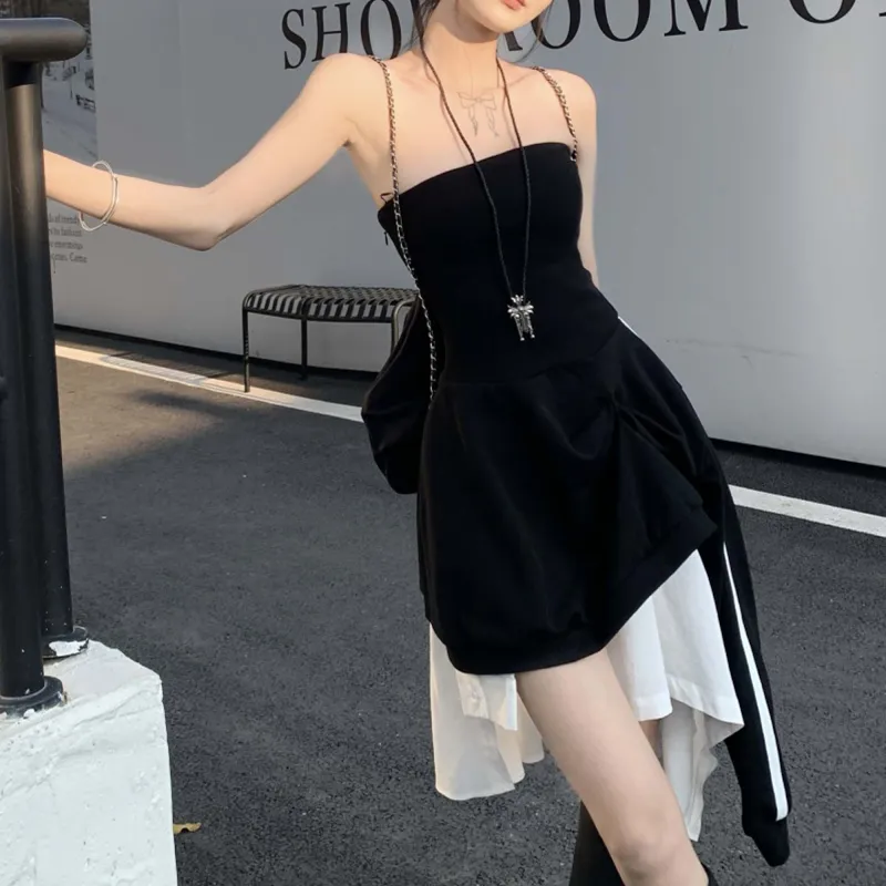 TURN UP Sleeveless Dress Women's Black White-2