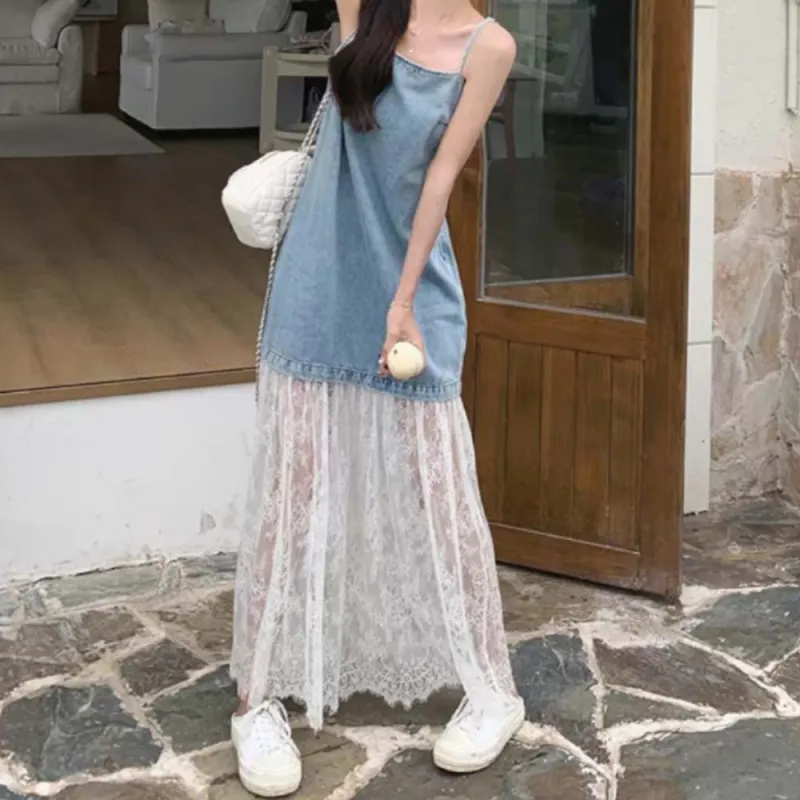 TURN UP Slip Dresses Women's Blue White+Bowknot Hair Tie Comes With-4