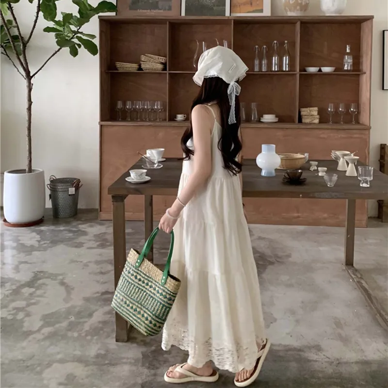 TURN UP Slip Dresses Women's Apricot+Bowknot Hair Tie Comes With-5