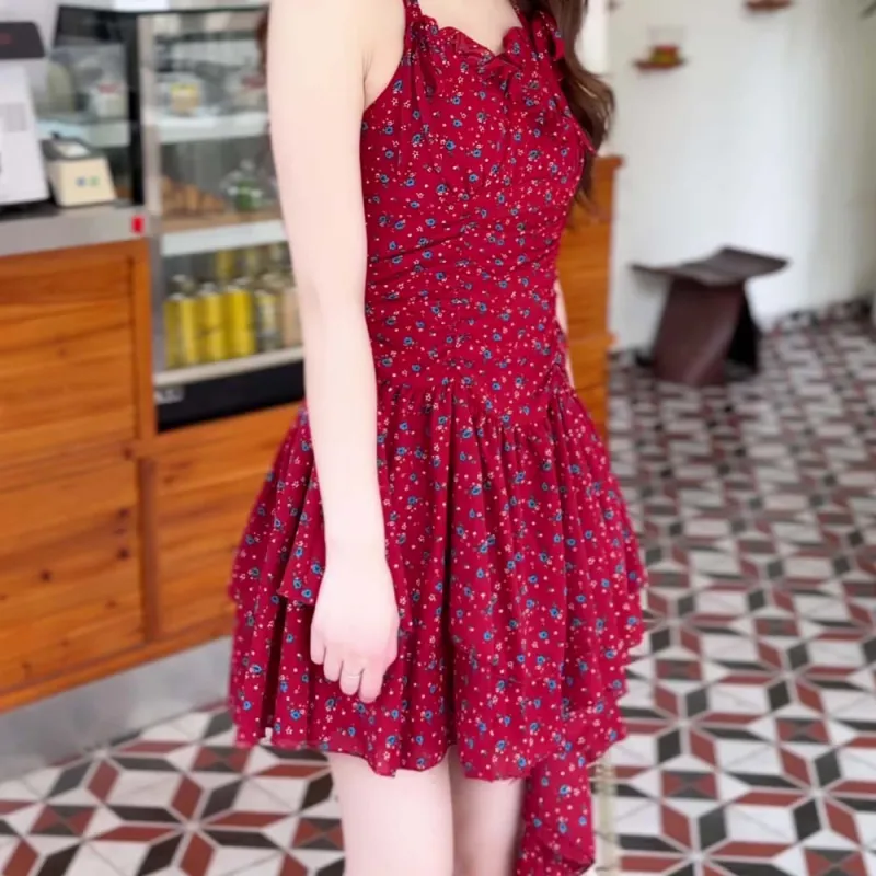 TURN UP Slip Dresses Women's Blue Floral+Bowknot Hair Tie Comes With-5