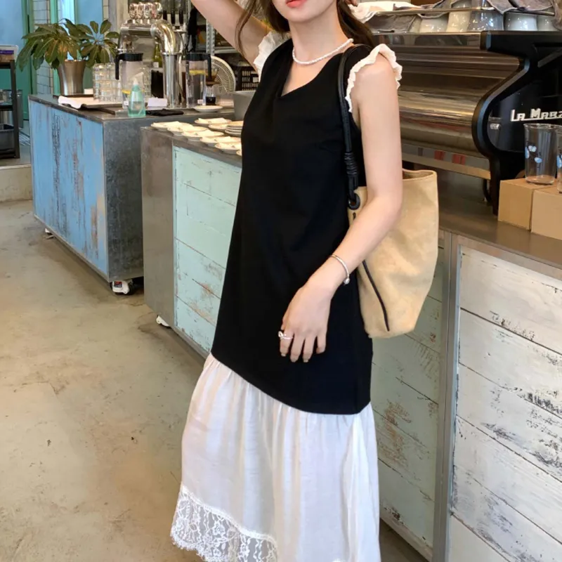 TURN UP Short Sleeved Dress Women's Black White+Bowknot Hair Tie Comes With-4