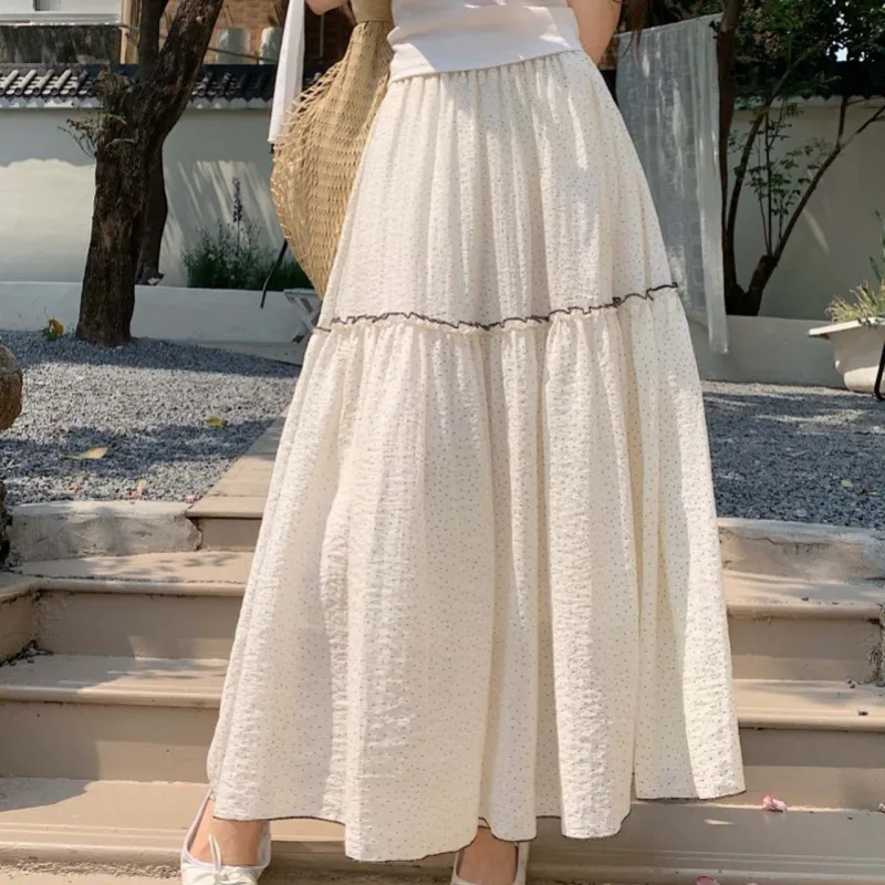 TURN UP Casual Long Skirt Women's White+Bowknot Hair Tie Comes With-5