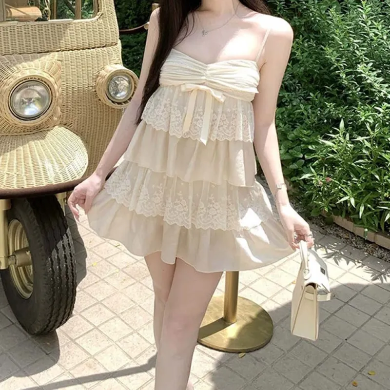 TURN UP Slip Dresses Women's Apricot+Bowknot Hair Tie Comes With-5