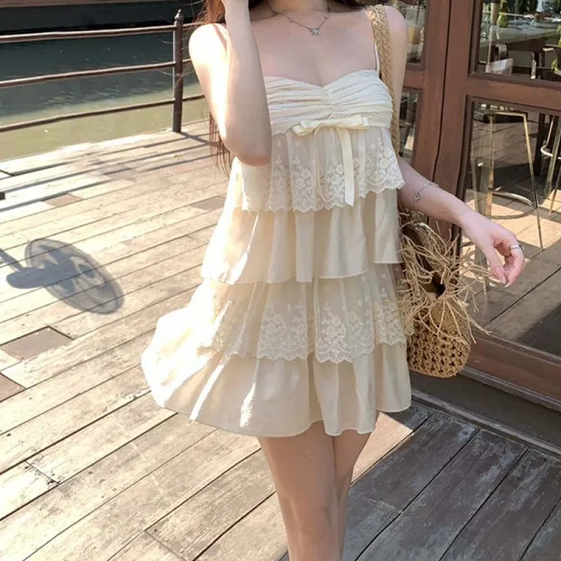 TURN UP Slip Dresses Women's Apricot+Bowknot Hair Tie Comes With-6