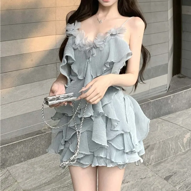 TURN UP Slip Dress Women's Blue+Bowknot Hair Tie Comes With-2