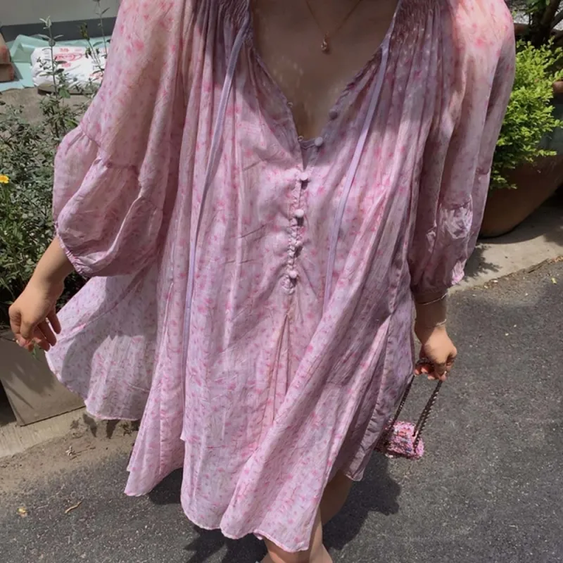 TURN UP Dress Women's Set Cherry Blossom Pink Two Piece Set+Bowknot Hair Tie Comes With-4