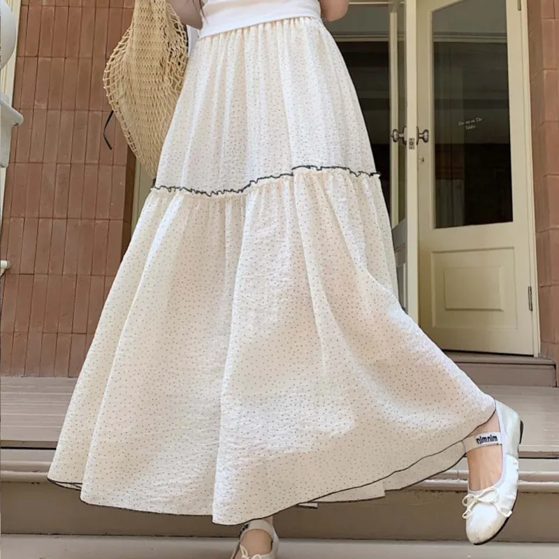 TURN UP Casual Long Skirt Women's White+Bowknot Hair Tie Comes With-2