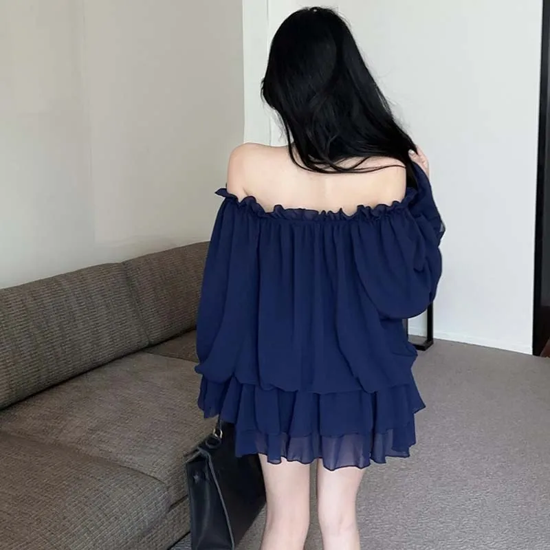 TURN UP Long Sleeved Dresses Women's Klein Blue+Bowknot Hair Tie Comes With-3