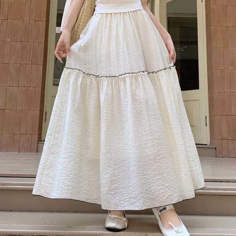TURN UP Casual Long Skirt Women's White+Bowknot Hair Tie Comes With-4