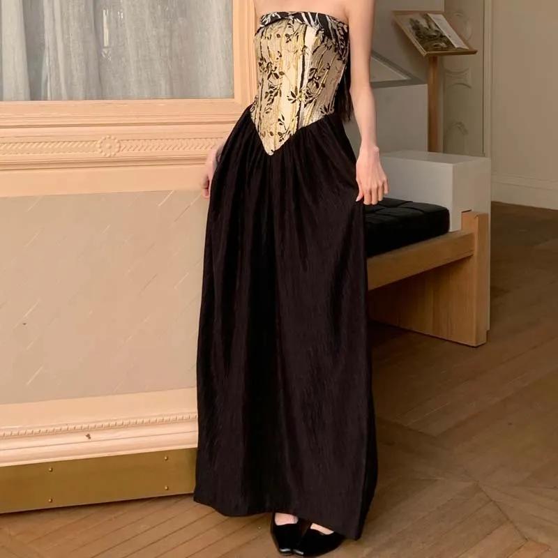 TURN UP Sleeveless Dress Women's Black Gold-3