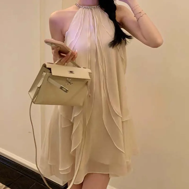 TURN UP Sleeveless Dress Women's Apricot+Bowknot Hair Tie Comes With-6