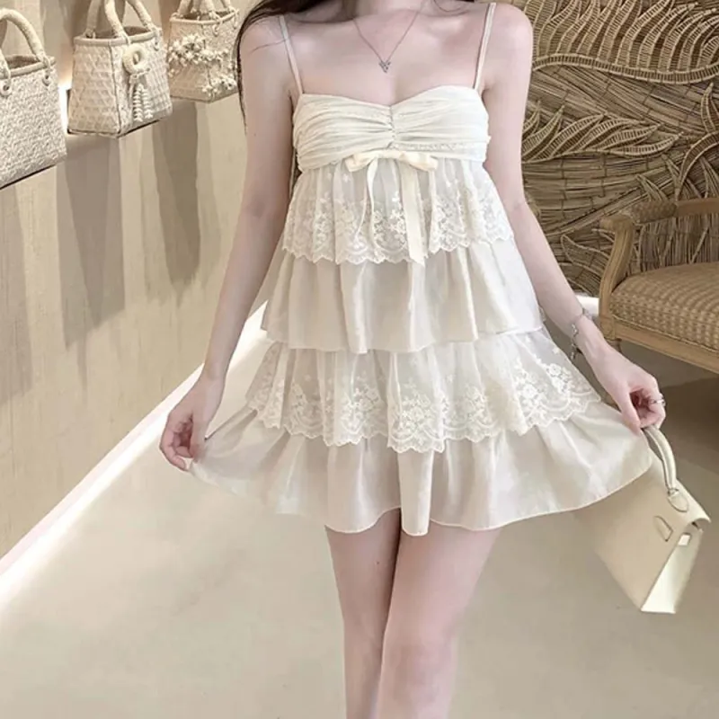 TURN UP Slip Dresses Women's Apricot+Bowknot Hair Tie Comes With-2