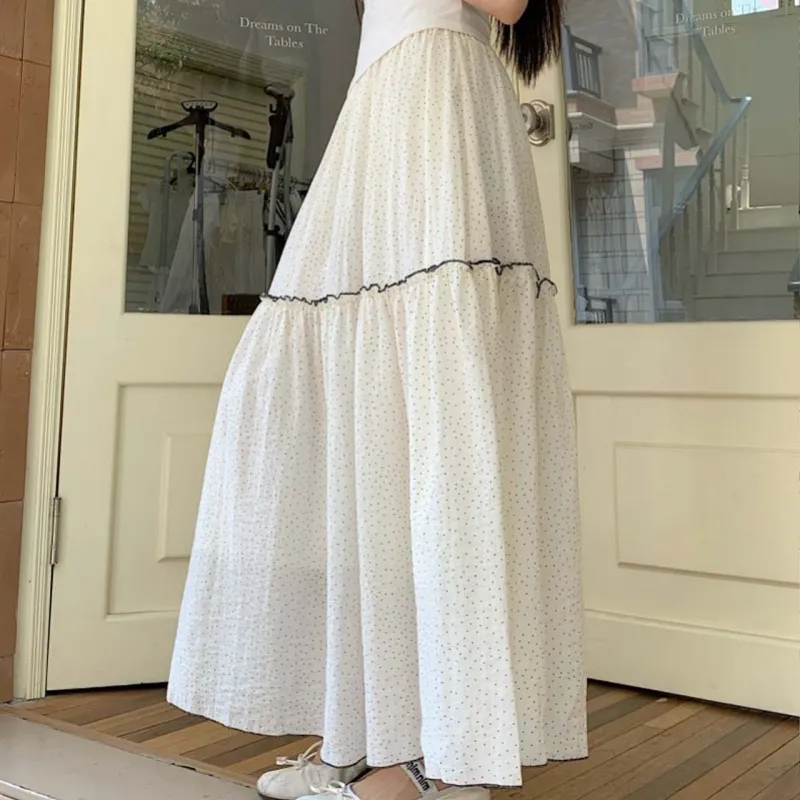 TURN UP Casual Long Skirt Women's White+Bowknot Hair Tie Comes With-6