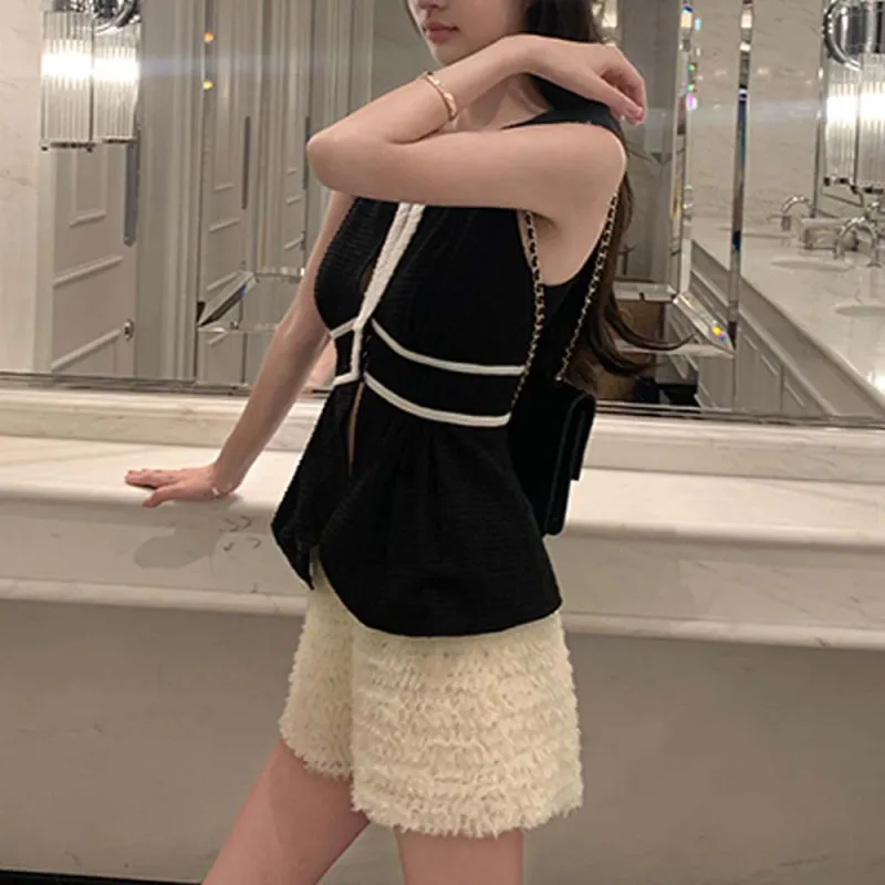 TURN UP Casual Suits Women's Clothing Sets Black White Two Piece Set+Bowknot Hair Tie Comes With-3