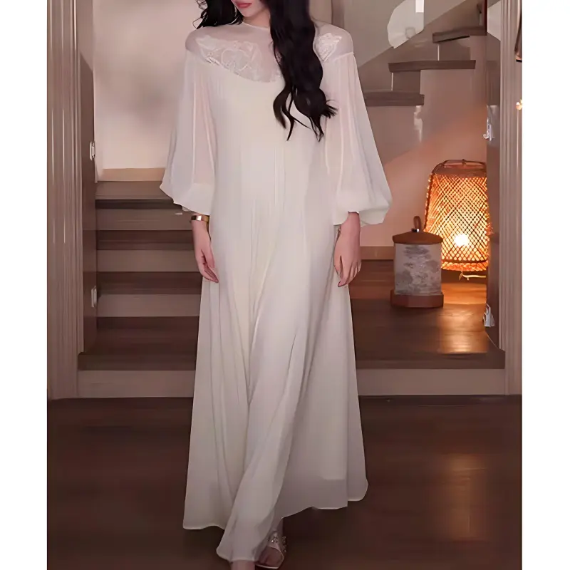 Long Sleeved Dress Women's Apricot Bowknot Hair Tie Comes With Style-4
