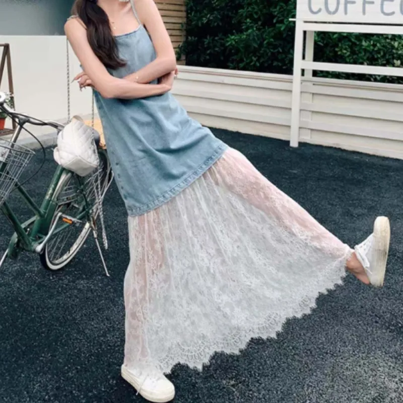 TURN UP Slip Dresses Women's Blue White+Bowknot Hair Tie Comes With-3