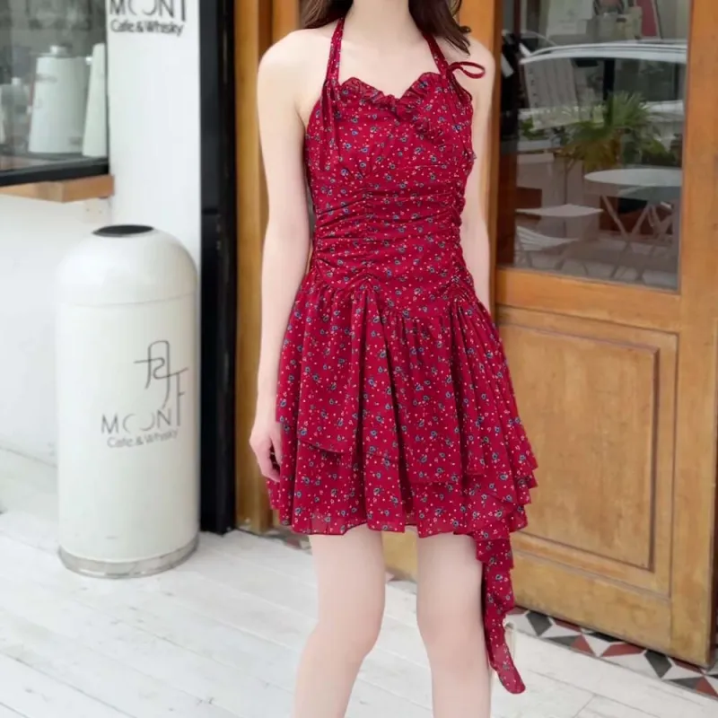 TURN UP Slip Dresses Women's Blue Floral+Bowknot Hair Tie Comes With-2