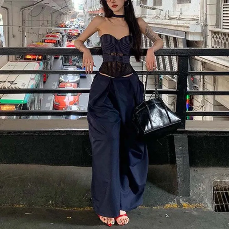 TURN UP Casual Suit Women's Navy Blue Two Piece Set-2