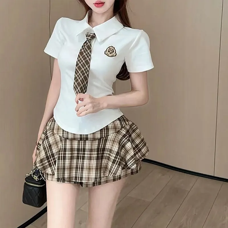 TURN UP Skirt Set Women's White+Khaki-5
