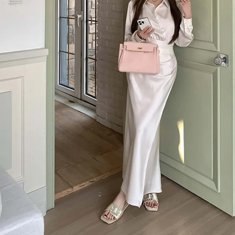 TURN UP Casual Long Skirt Women's White-2