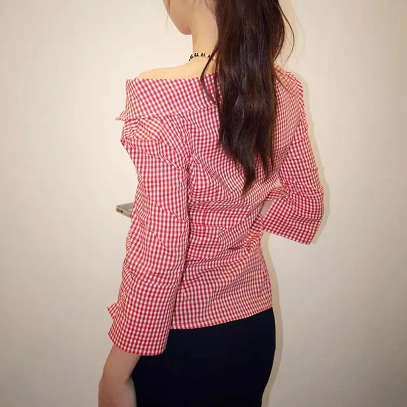 TURN UP Shirt Women's Red Plaid-2