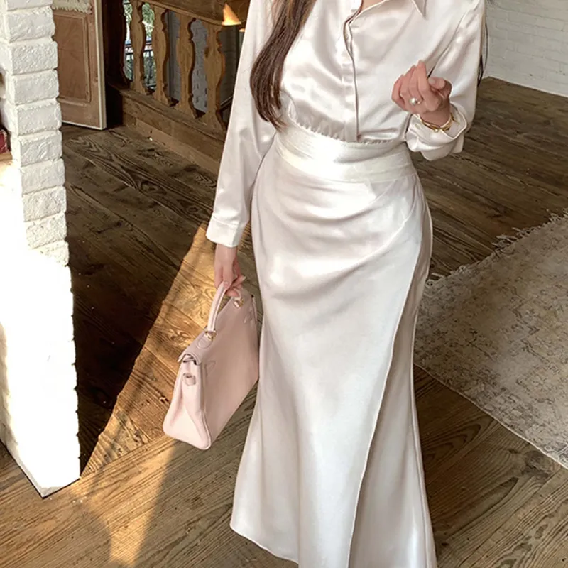 TURN UP Casual Long Skirt Women's White-3
