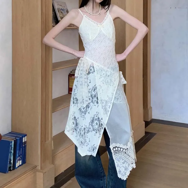 TURN UP Slip Dress Women's White+Bowknot Hair Tie Comes With-4