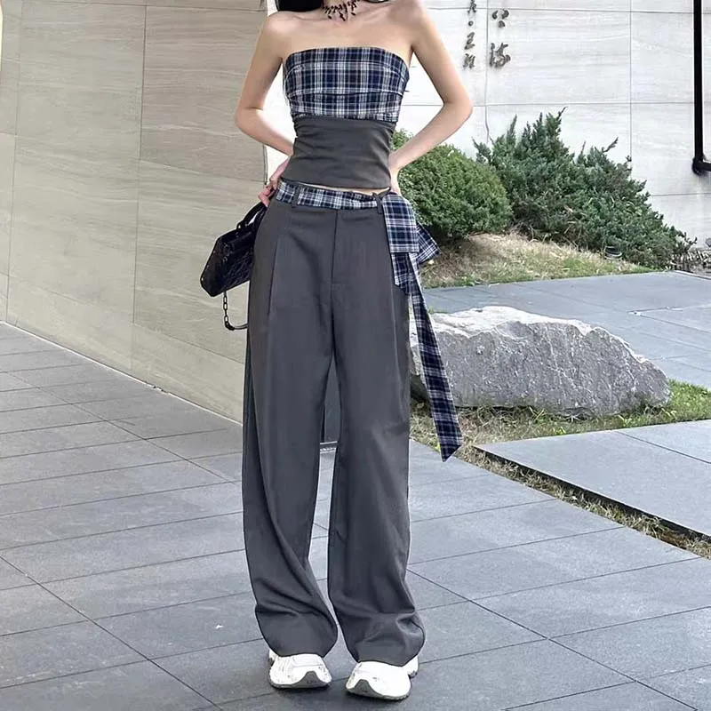 TURN UP Shirt Matching Set Women's Gray+Bowknot Hair Tie Comes With-4
