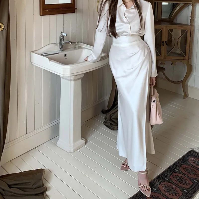 TURN UP Casual Long Skirt Women's White-4