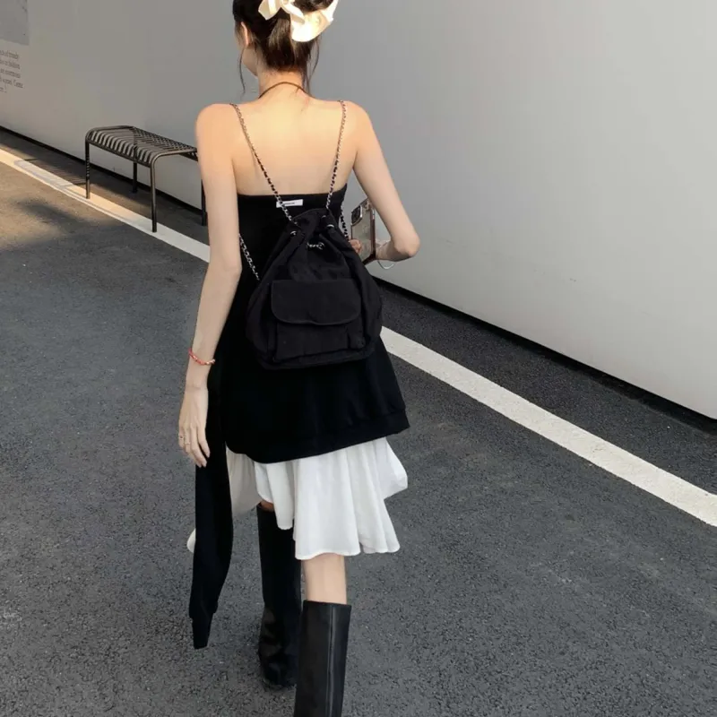 TURN UP Sleeveless Dress Women's Black White-4
