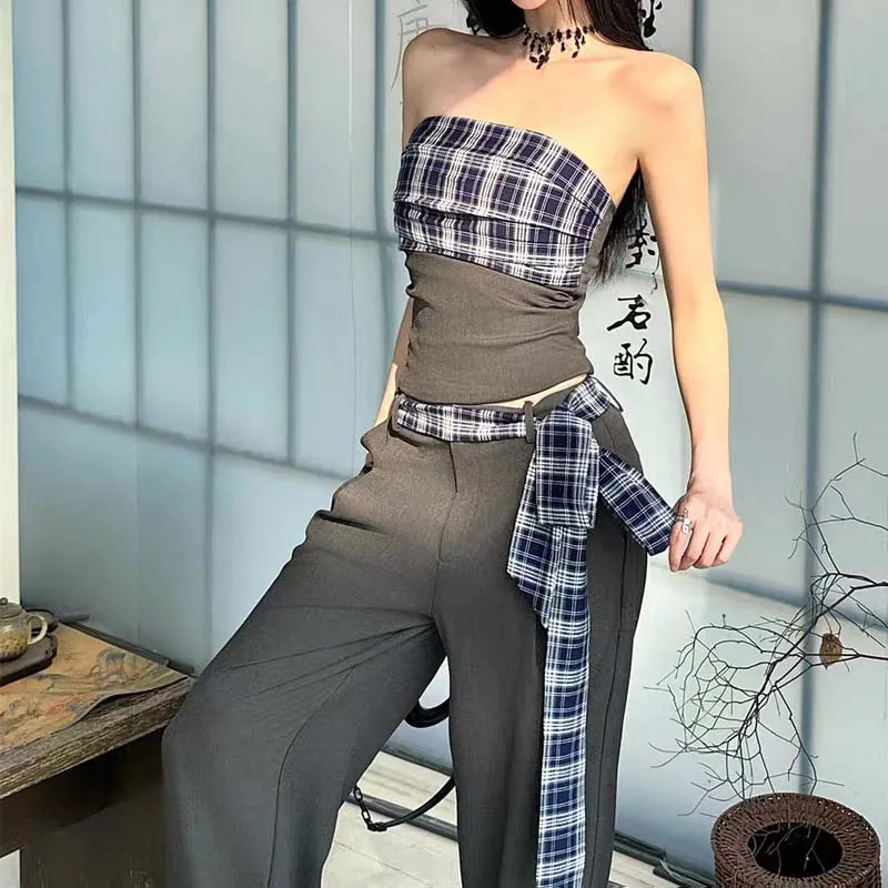 TURN UP Shirt Matching Set Women's Gray+Bowknot Hair Tie Comes With-2