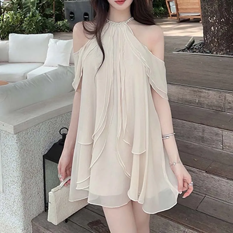 TURN UP Sleeveless Dress Women's Apricot+Bowknot Hair Tie Comes With-5