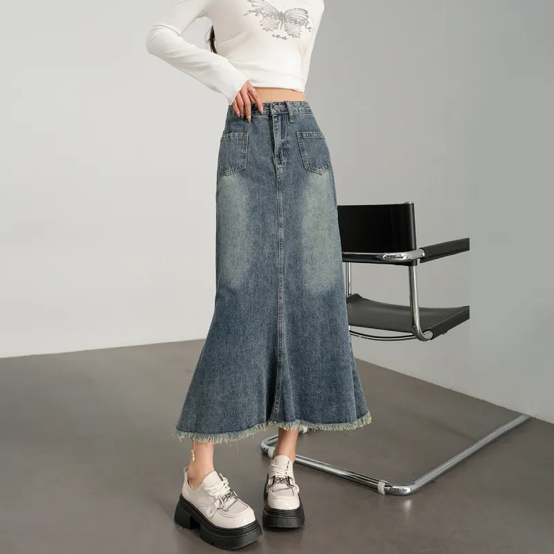 WESTLINK Denim Long Skirt Women's Blue-1