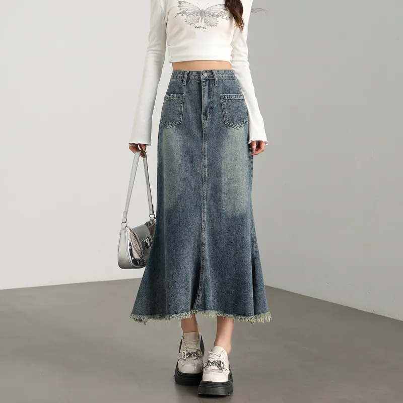 WESTLINK Denim Long Skirt Women's Blue-3