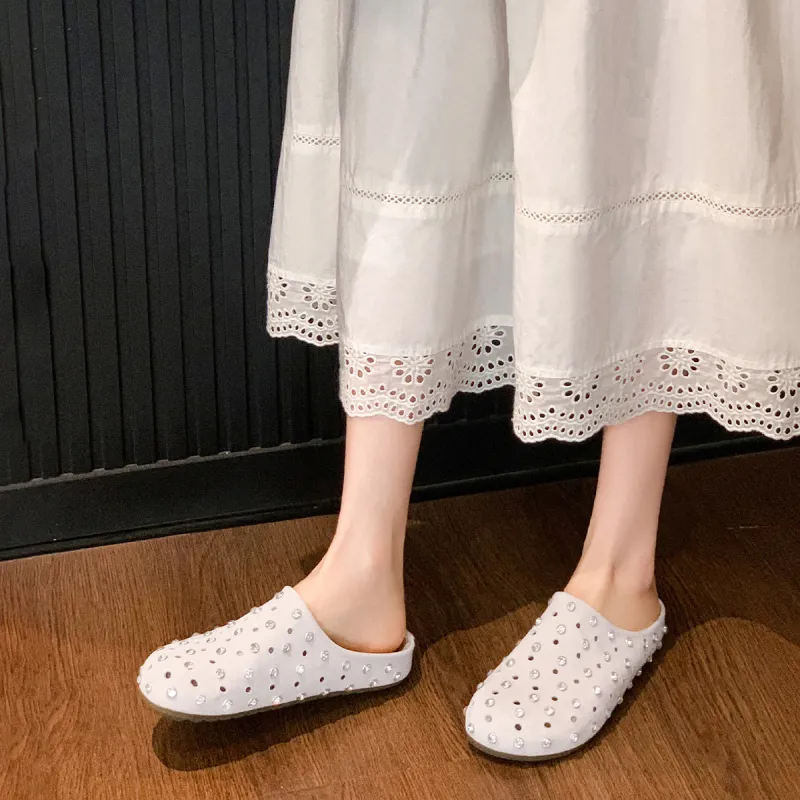 WESTLINK Cut Out Rhinestone Slip Resistant Closed Toe Slippers Women's-4