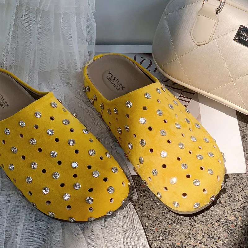 WESTLINK Cut Out Rhinestone Slip Resistant Closed Toe Slippers Women's-12