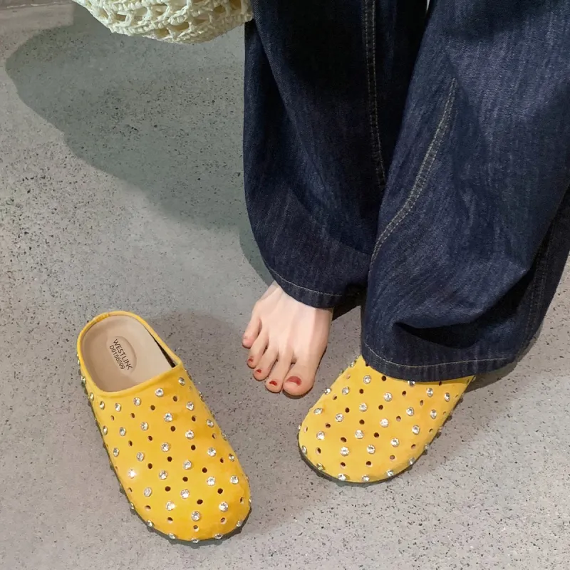 WESTLINK Cut Out Rhinestone Slip Resistant Closed Toe Slippers Women's-10
