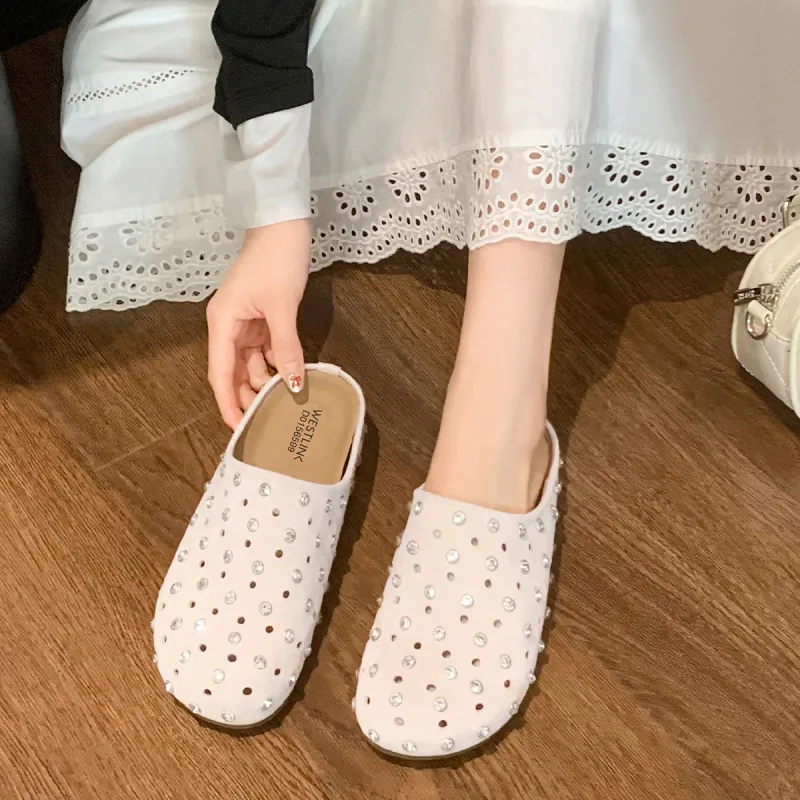 WESTLINK Cut Out Rhinestone Slip Resistant Closed Toe Slippers Women's-5