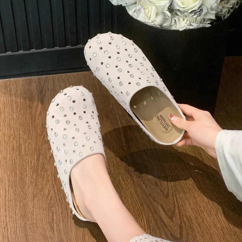 WESTLINK Cut Out Rhinestone Slip Resistant Closed Toe Slippers Women's-6