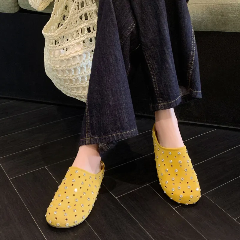 WESTLINK Cut Out Rhinestone Slip Resistant Closed Toe Slippers Women's-13