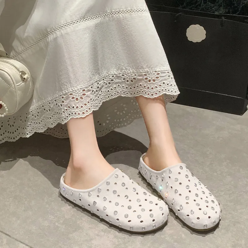 WESTLINK Cut Out Rhinestone Slip Resistant Closed Toe Slippers Women's-3
