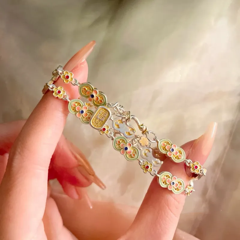 YINI 999 Fine Silver Flower Infused Bracelet Women's-2