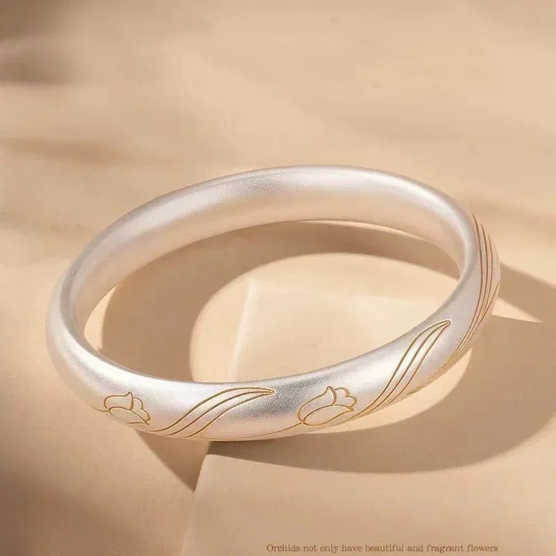 YINI Pure Silver 999.9 Sterling Silver Coiled Dragon Playing Bangle Women's-1