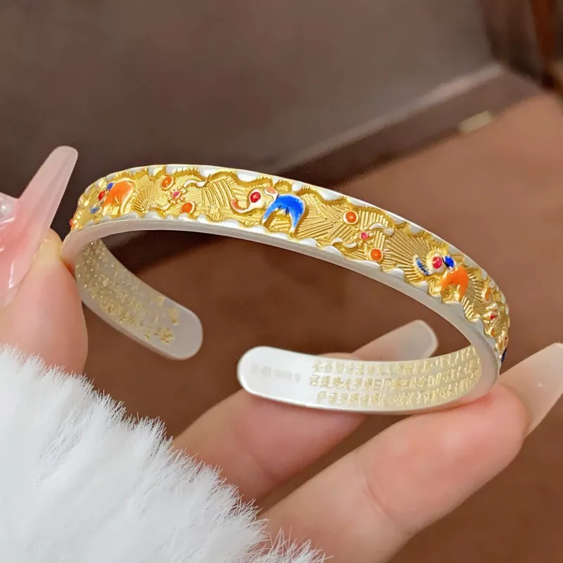 YINI Ruyi Heart Sutra Chinese Style Luxury Versatile 999 Fine Silver Solid Premium Bangle Women's-1