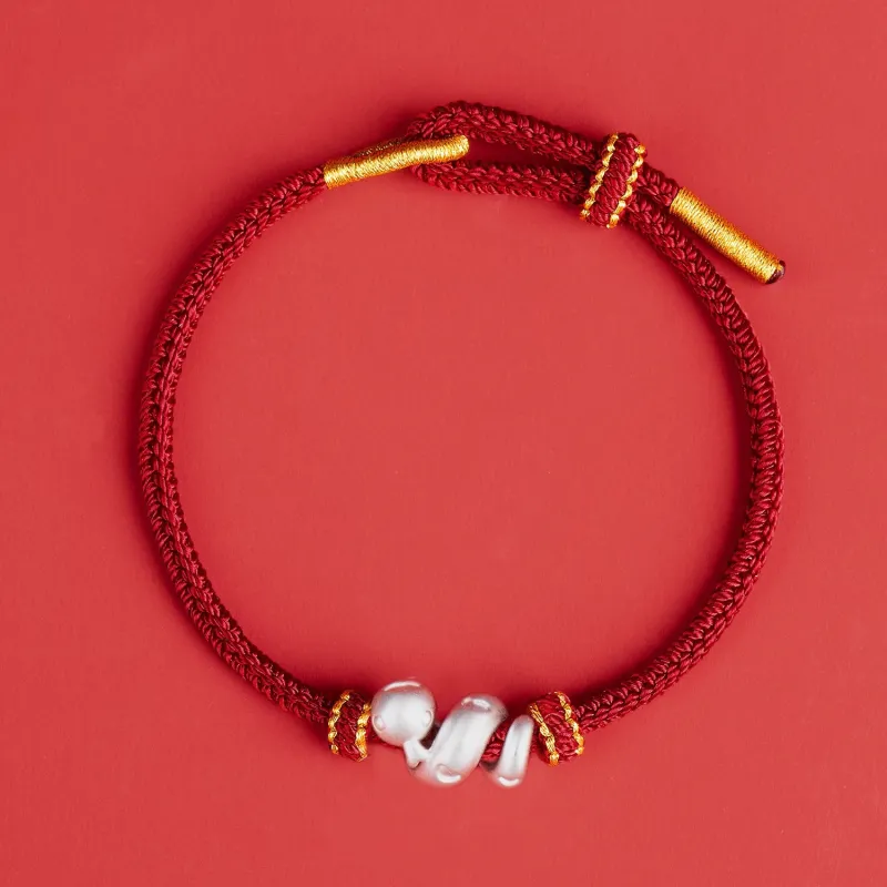 YINI Zodiac Year Coiled Snake Red String 999 Fine Silver Bracelets Unisex-12