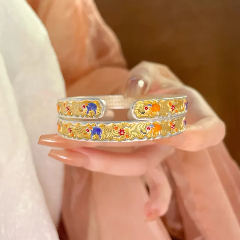 YINI Ruyi Heart Sutra Chinese Style Luxury Versatile 999 Fine Silver Solid Premium Bangle Women's-5