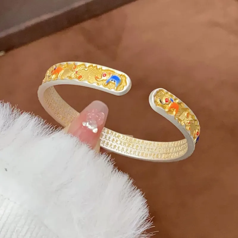 YINI Ruyi Heart Sutra Chinese Style Luxury Versatile 999 Fine Silver Solid Premium Bangle Women's-2