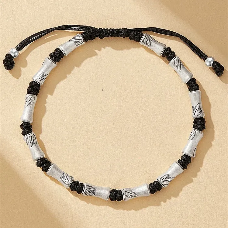 YINI Premium 999 Fine Silver Bamboo Woven Bracelet Men's-1