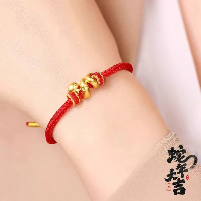 YINI Zodiac Year Coiled Snake Red String 999 Fine Silver Bracelets Unisex-2