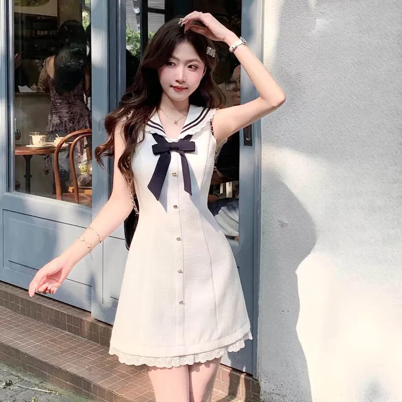 OSQ Sleeveless Dress Women's White-3